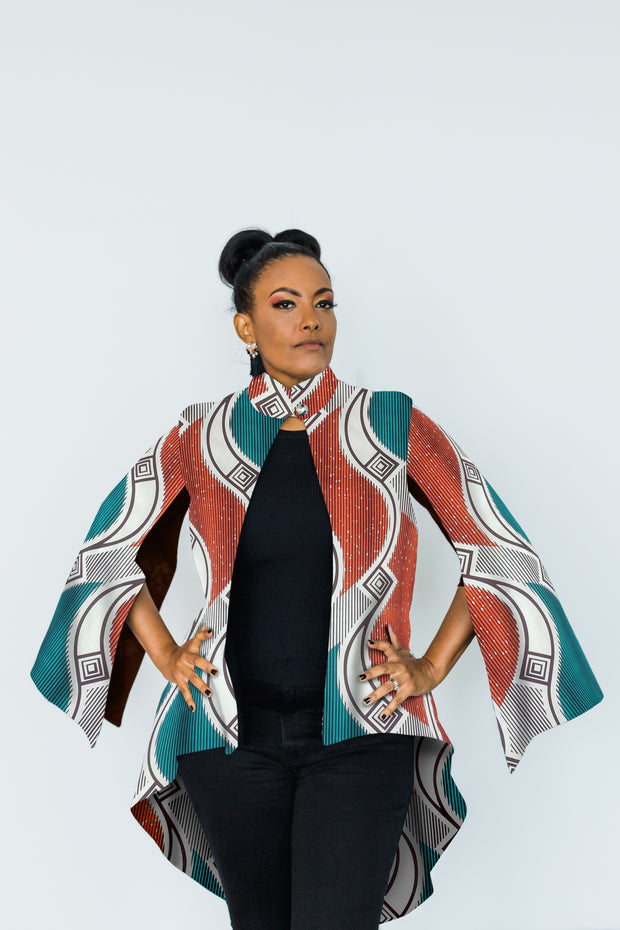 Àșàbí Cape Jacket - Teal/Orange